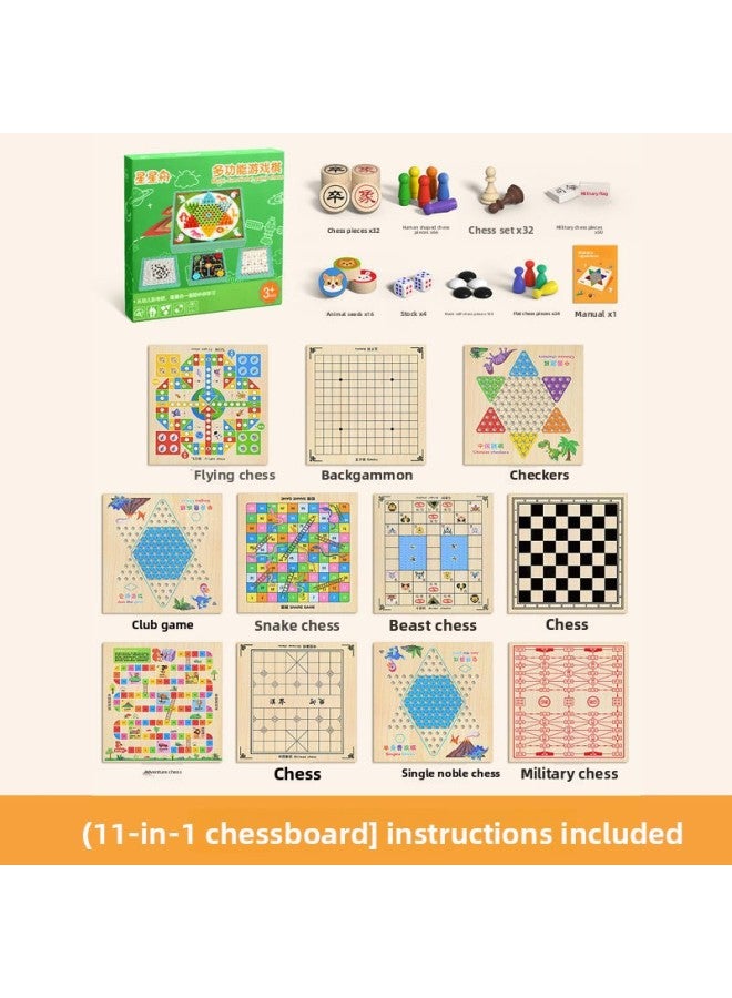 Flight Chess Checkers Multifunctional Game Chess Wooden Students All-in-One Children's Chess Toys Snake Chess Army Chess